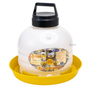 Bee drinker with yellow base and black lid on a white background