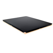 A black fume board with a gold-colored border designed for use in beekeeping to clear honeybees from honey supers.