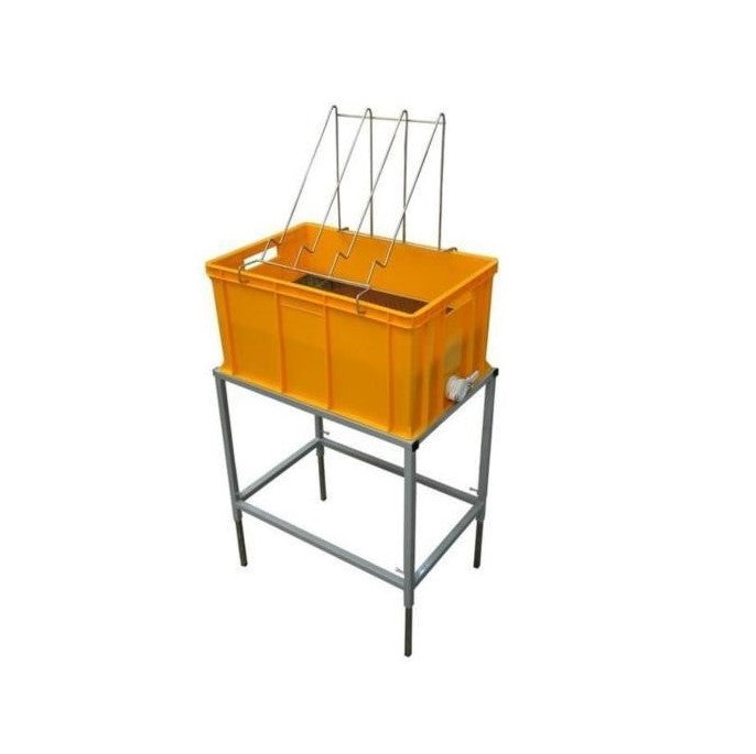 Lyson Uncapping table with plastic tray and stainless steel strainer